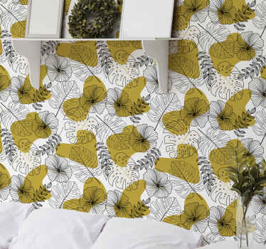 Zlaté tropické listy strom tapeta - TenStickers