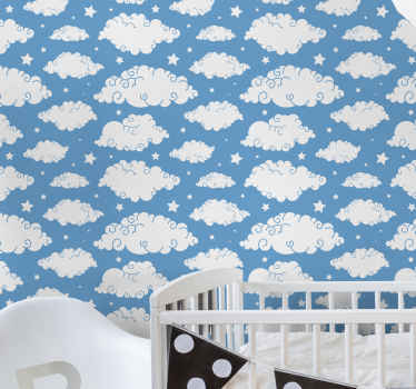 Papel pintado infantil cielo azul con nubes - TenVinilo