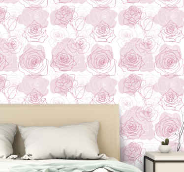 Papel pintado flores rosas sobre fondo blanco - TenVinilo