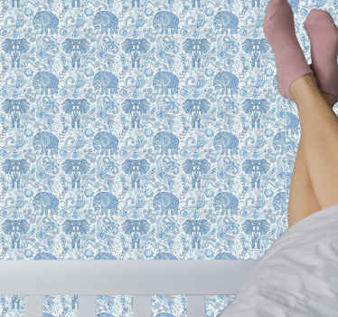 Blue ethnic pattern elephants wallpaper - TenStickers