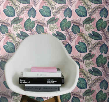 Papel pintado selva Hoja tropical rosa - TenVinilo