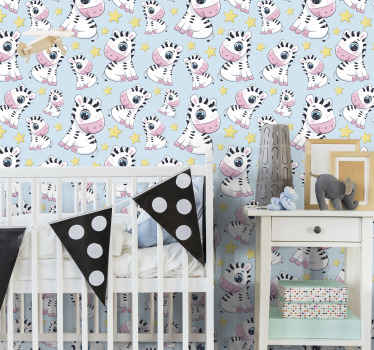 Baby motiv på blå baggrund zebra tapet - TenStickers