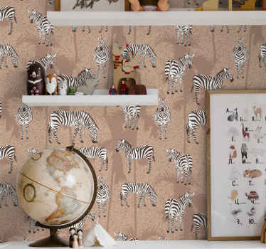 Tier Tapete Zebra und handflächen braun - TenStickers