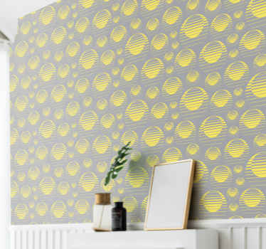 Retro Sun draw grey yellow Abstract wallpaper - TenStickers