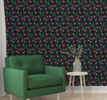 Flamingo mønster tapet dyr - Tenstickers