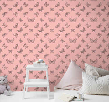 Papel pintado rosa con mariposas negras - TenVinilo
