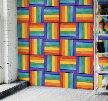 Papier peint design Tons de bois arc en ciel - TenStickers
