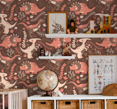 Tapete Kinderzimmer Dinosaurier und blätter - TenStickers