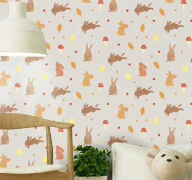 Rabbit and mushroom animal wallpaper - TenStickers