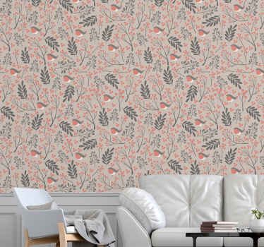 Linnut ja kukat olohuone tapetti - Tenstickers