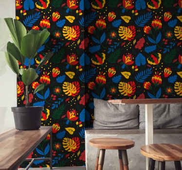 Papel tapiz ornamental patrón de hojas florales - TenVinilo