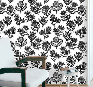 Papel tapiz ornamental motivo estampado floral - TenVinilo