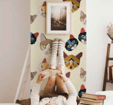 Geometric Cat Faces cats wallpaper - TenStickers