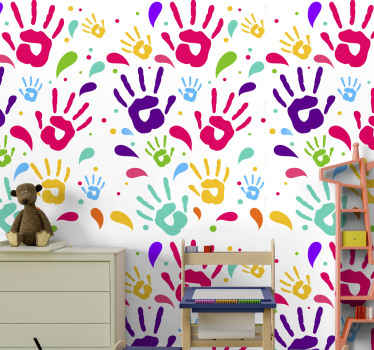 Papier peint chambre enfant empreintes de mains colorées - TenStickers