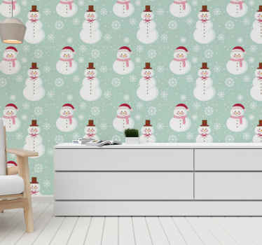 Carta da parati natalizia modello festivo di pupazzi di neve - TenStickers