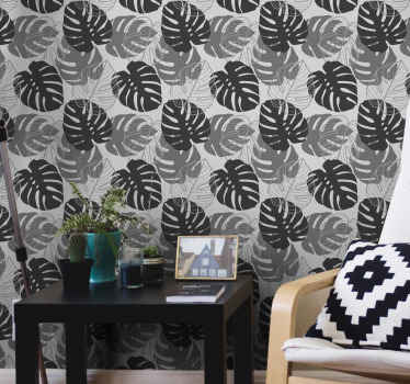 Carta da parati foglie motivo a foglie monocromatiche - TenStickers