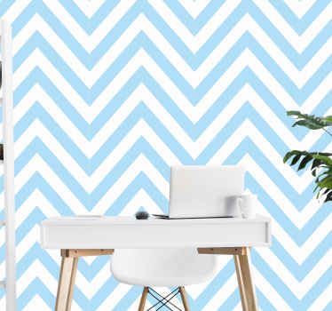 Papel pintado rayas zig zag blanco y azul - TenVinilo