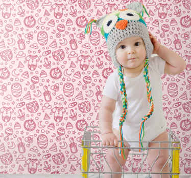 papel de parede quarto de bebé brinquedos e roupas rosa - TenStickers