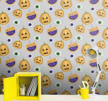 Pumpkin Pattern halloween wallpaper - TenStickers