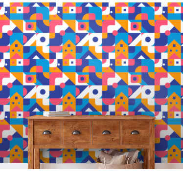 Colorful geometric shape mosaic wallpaper - TenStickers