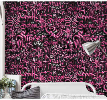 Pink and black graffiti art wallpaper - TenStickers