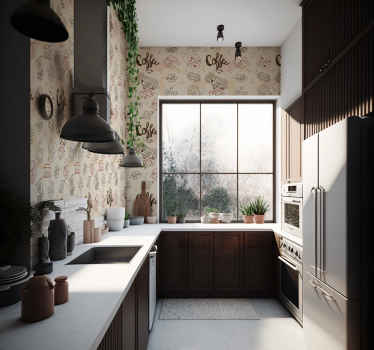 Coffee icons pattern kitchen wallpaper - TenStickers
