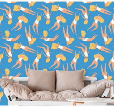 Tapete blau fröhliche schwimmer - TenStickers