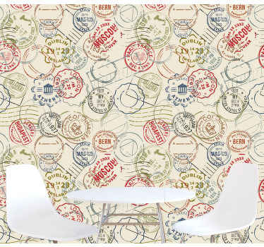 Travel Stamp Collage city wallpaper - TenStickers