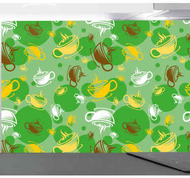 Papel pintado cocina colección de tazas de café - TenVinilo