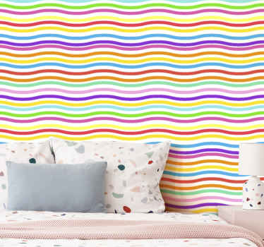 Papel pintado rayas juvenil ondas de arco iris - TenVinilo