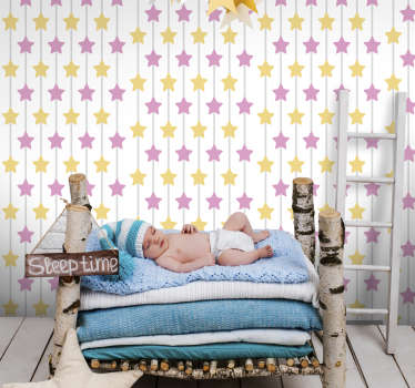 Pink Star Pattern Wallpaper - TenStickers