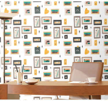 Retro ofis motifleri endüstriyel duvar kağıdı - TenStickers