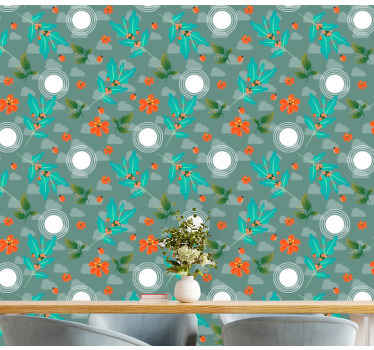 Floral Geometric wallpaper for dining area - TenStickers
