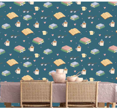 Cozy Reading Pattern home office wallpaper - TenStickers