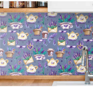 Papel pintado ornamental patrón de lavanda a la hora del té - TenVinilo
