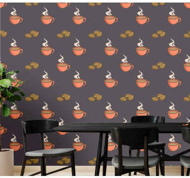 Papier peint rayé modèle à l'heure du café - TenStickers