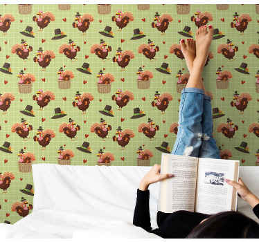 Turkey with hat Thanksgiving Animal Wallpaper - TenStickers