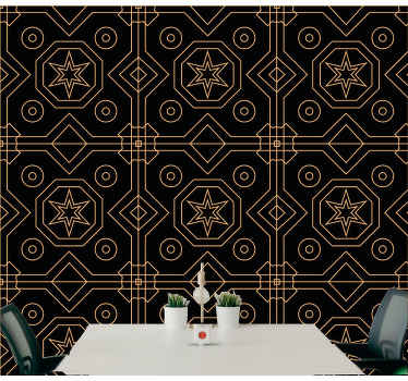 Black pattern with gold triangle wallpaper - TenStickers