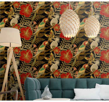 Tropical Parrot Motif parrots wallpaper - TenStickers