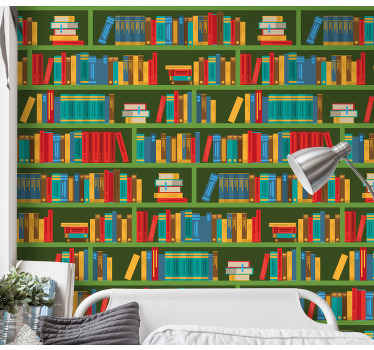 Vintage green library home office wallpaper - TenStickers