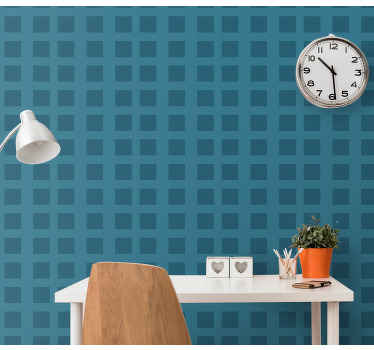 Blue pattern with squares home office wallpaper - TenStickers