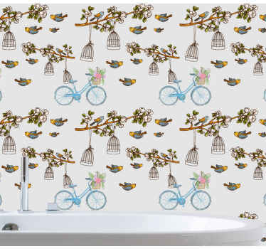 Design af cykelfugle tapet med fugle - TenStickers