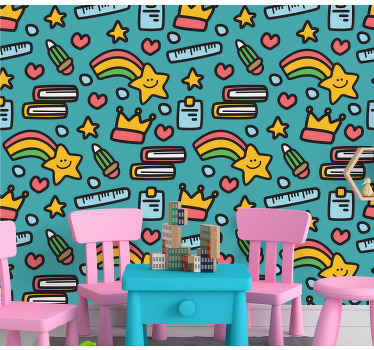 Kawaii child pattern teen bedroom wallpaper - TenStickers