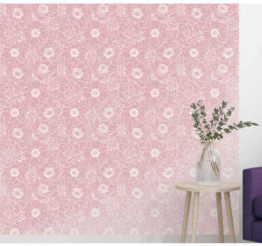 Papel tapiz flores motivo de contorno floral - TenVinilo