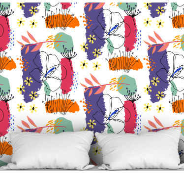 Papel tapiz flores patrón de dibujo botánico - TenVinilo