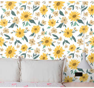Ručne kreslené slnečnice vzor tapety - Tenstickers