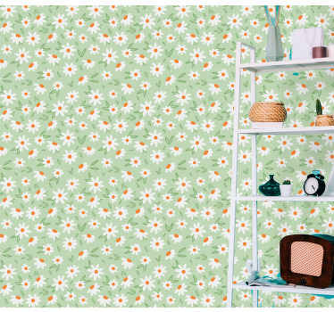 Päivänkakkara kukkia kuvio vihreällä seinätapetti - Tenstickers