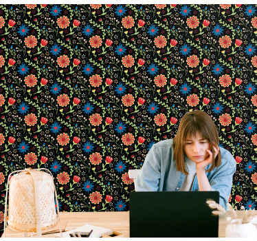 Papel tapiz flores acento estampado floral - TenVinilo