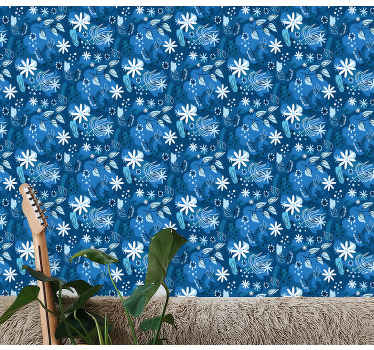 Papel tapiz arte motivo floral de fauna - TenVinilo