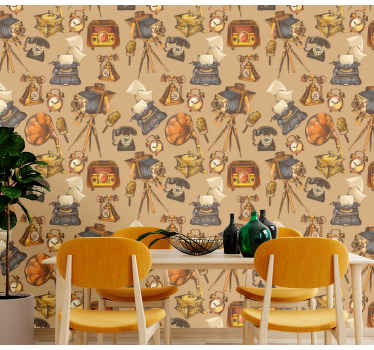 Vintage nesne kolajı nostaljik duvar kağıdı - TenStickers